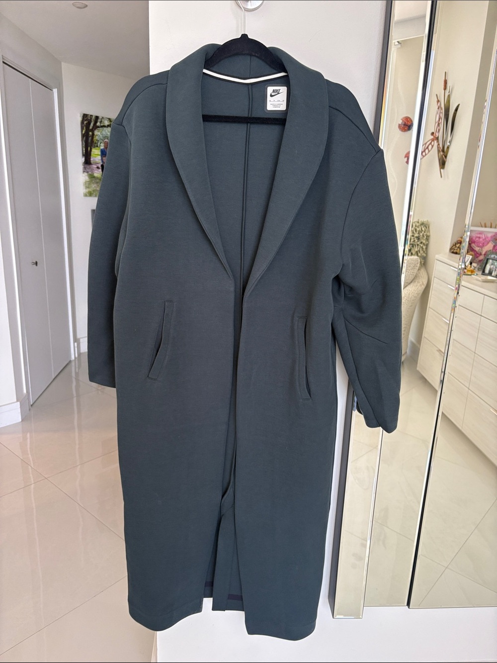 Nike Women's Dark Green/Grey Shawl Collar Fleece Casual Coat